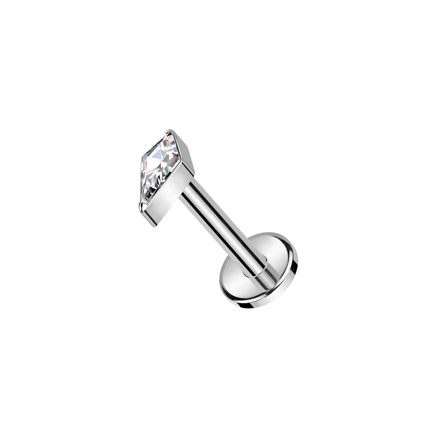 ✨ Titanium Diamond-Shaped CZ Spear Internally Threaded Labret Bar 16G