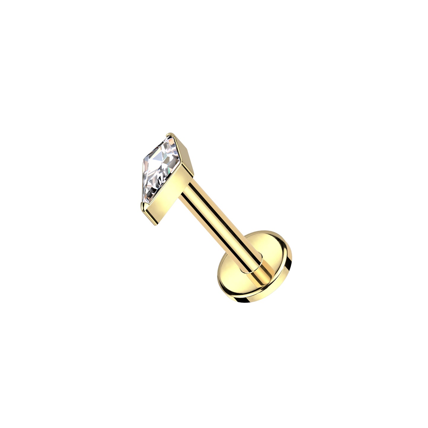 ✨ Titanium Diamond-Shaped CZ Spear Internally Threaded Labret Bar 16G