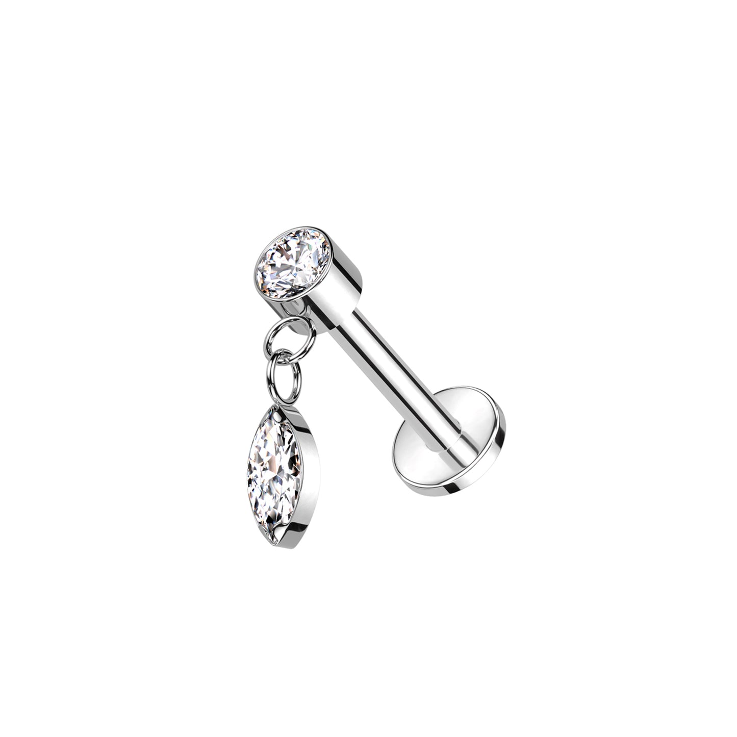 ✨ Titanium Marquise CZ Dangle Top Internally Threaded Labret 16G