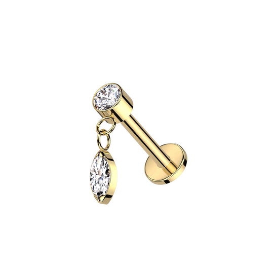 ✨ Titanium Marquise CZ Dangle Top Internally Threaded Labret 16G