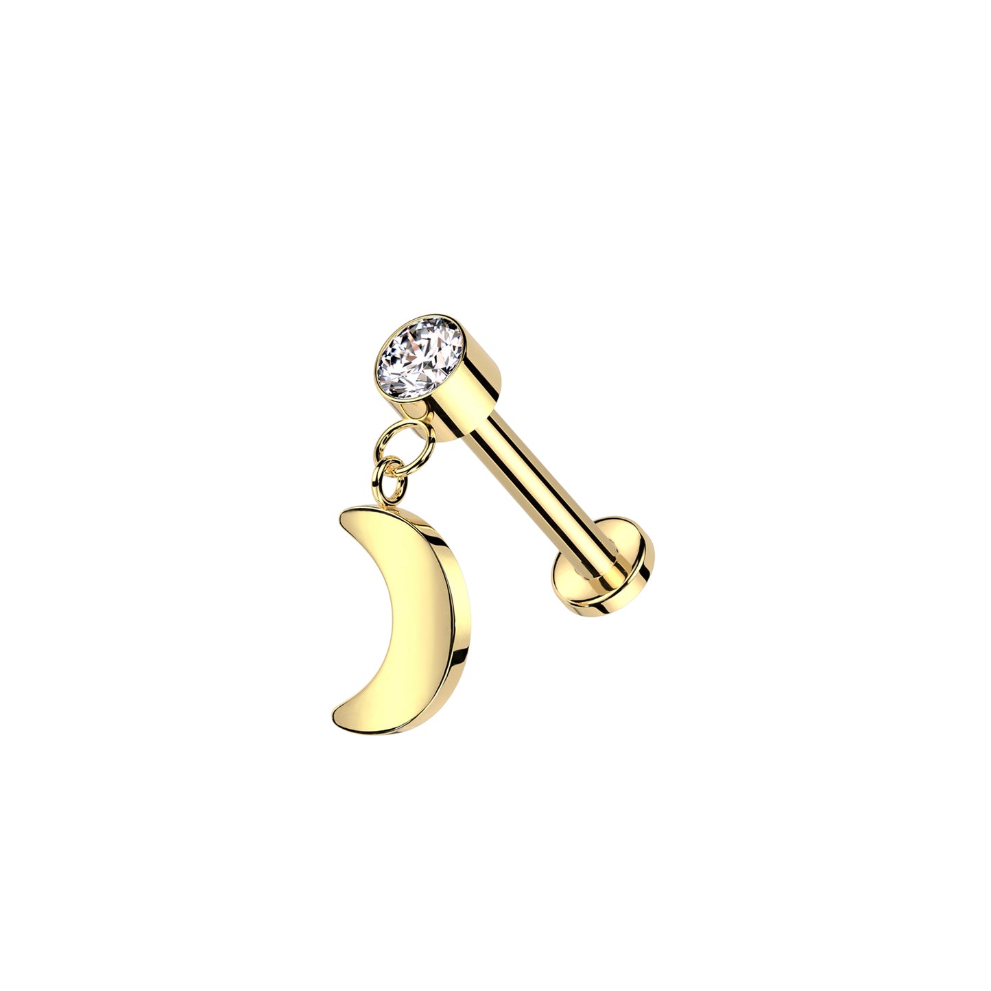 ✨ Titanium Crescent Moon CZ Dangle Top Internally Threaded Labret 16G