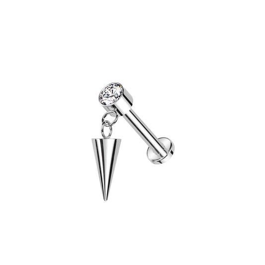 ✨ Titanium CZ Dangle with Dangle Cone Internally Threaded Labret 16G