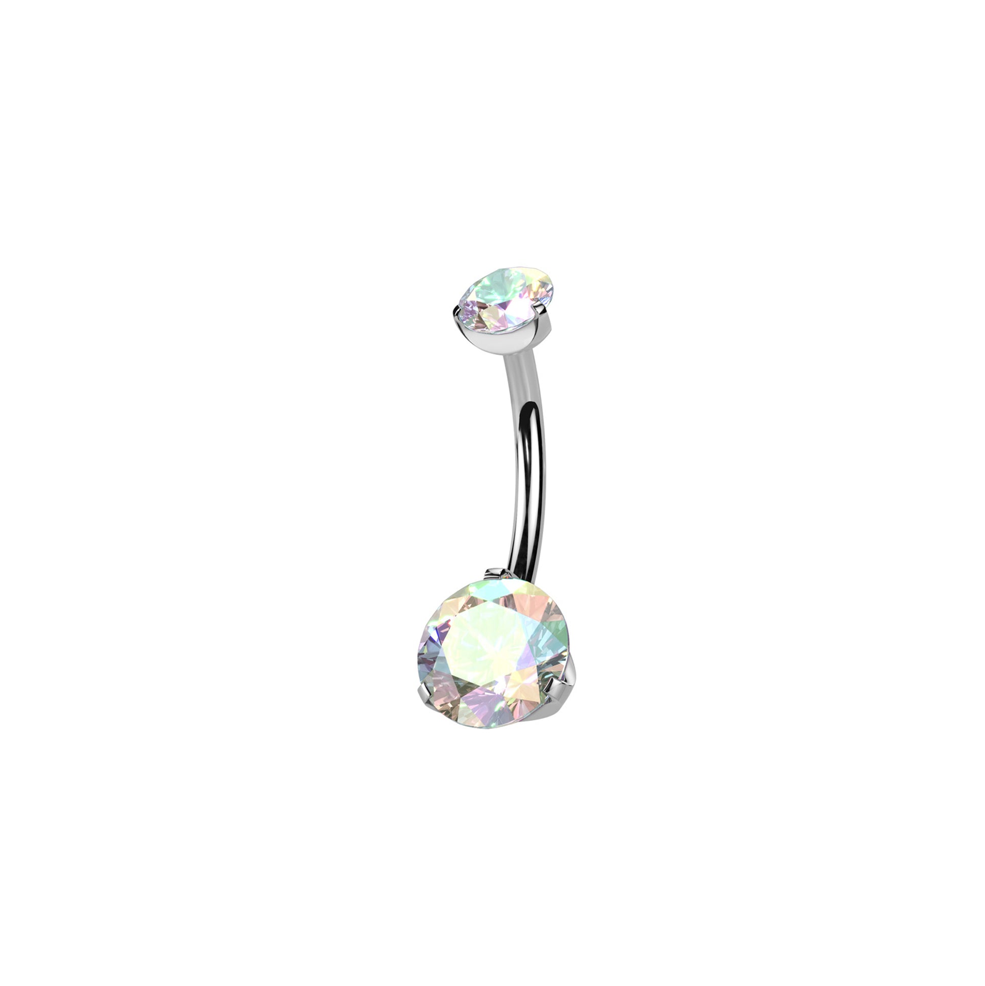 Titanium curved barbell belly ring with prong-set round ab CZ

