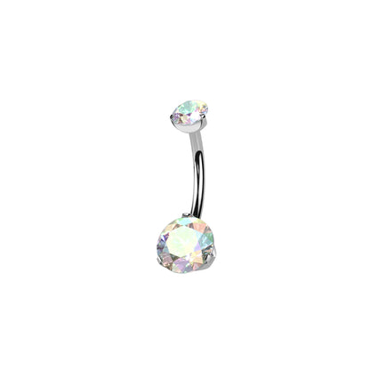 Titanium curved barbell belly ring with prong-set round ab CZ
