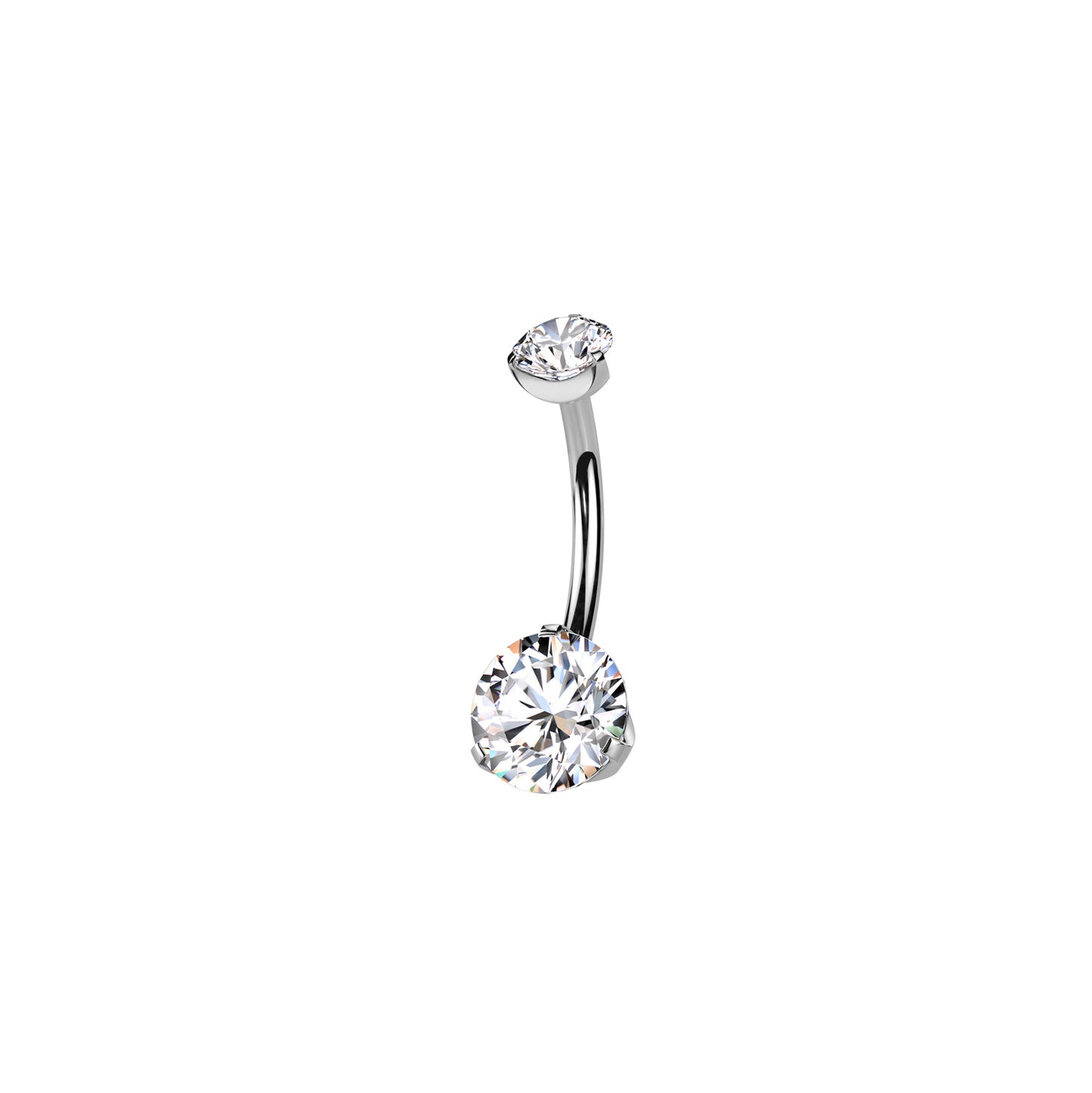 Titanium curved barbell belly ring with prong-set round CZ
