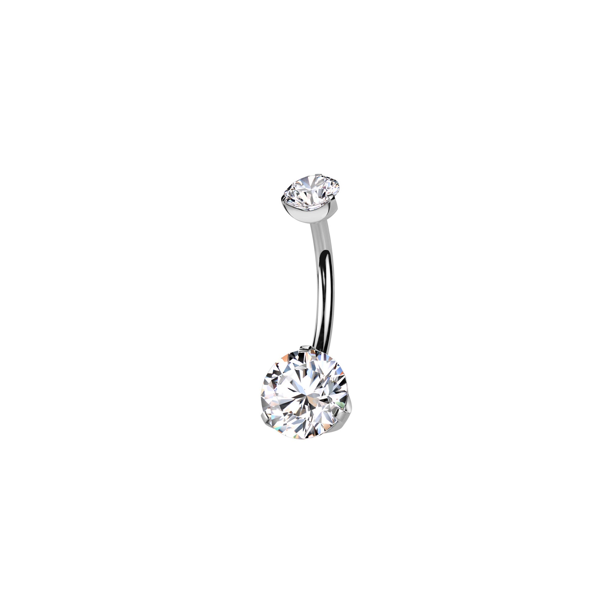 Titanium curved barbell belly ring with prong-set round CZ
