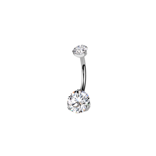 Titanium curved barbell belly ring with prong-set round CZ
