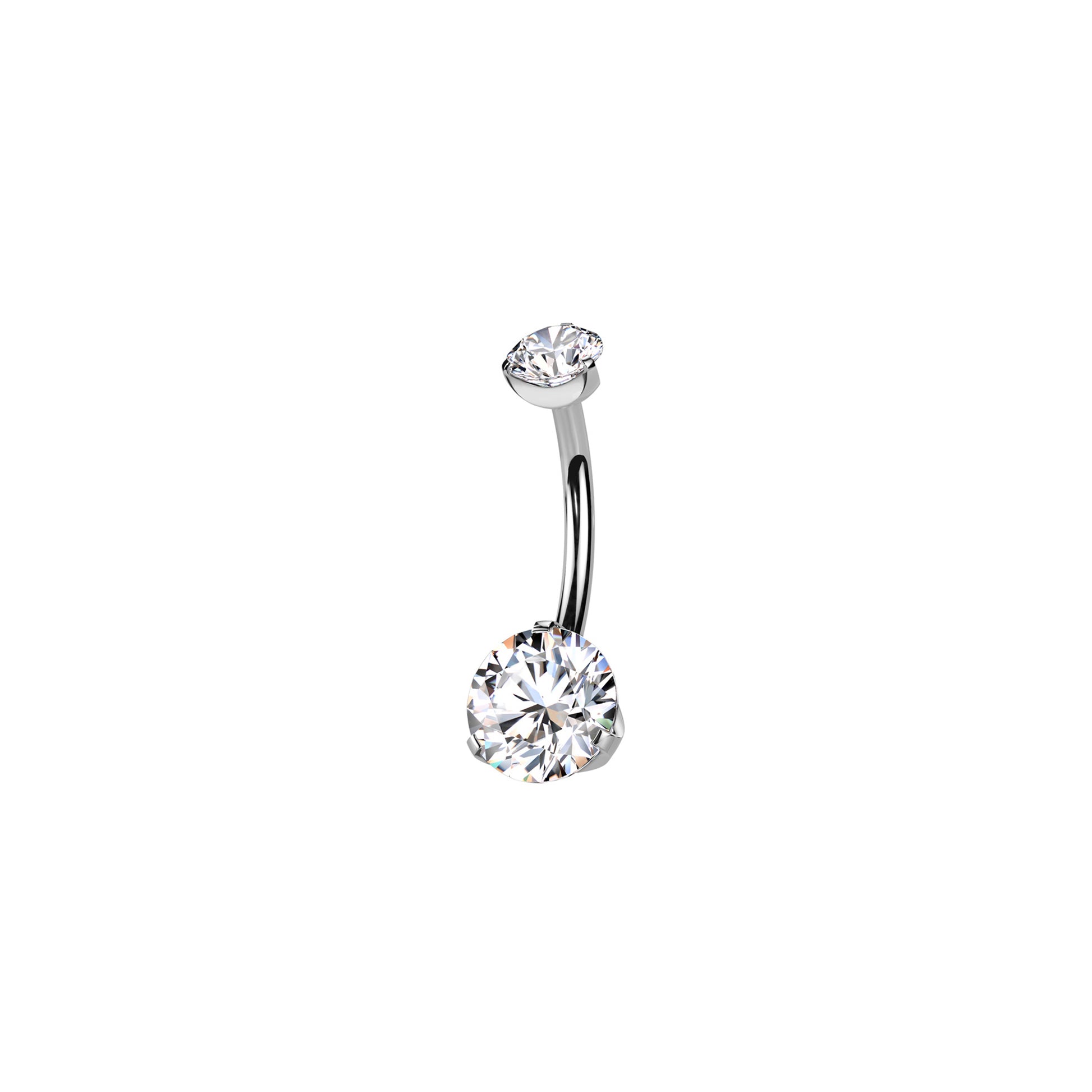 Titanium prong-set CZ belly button ring curved barbell
