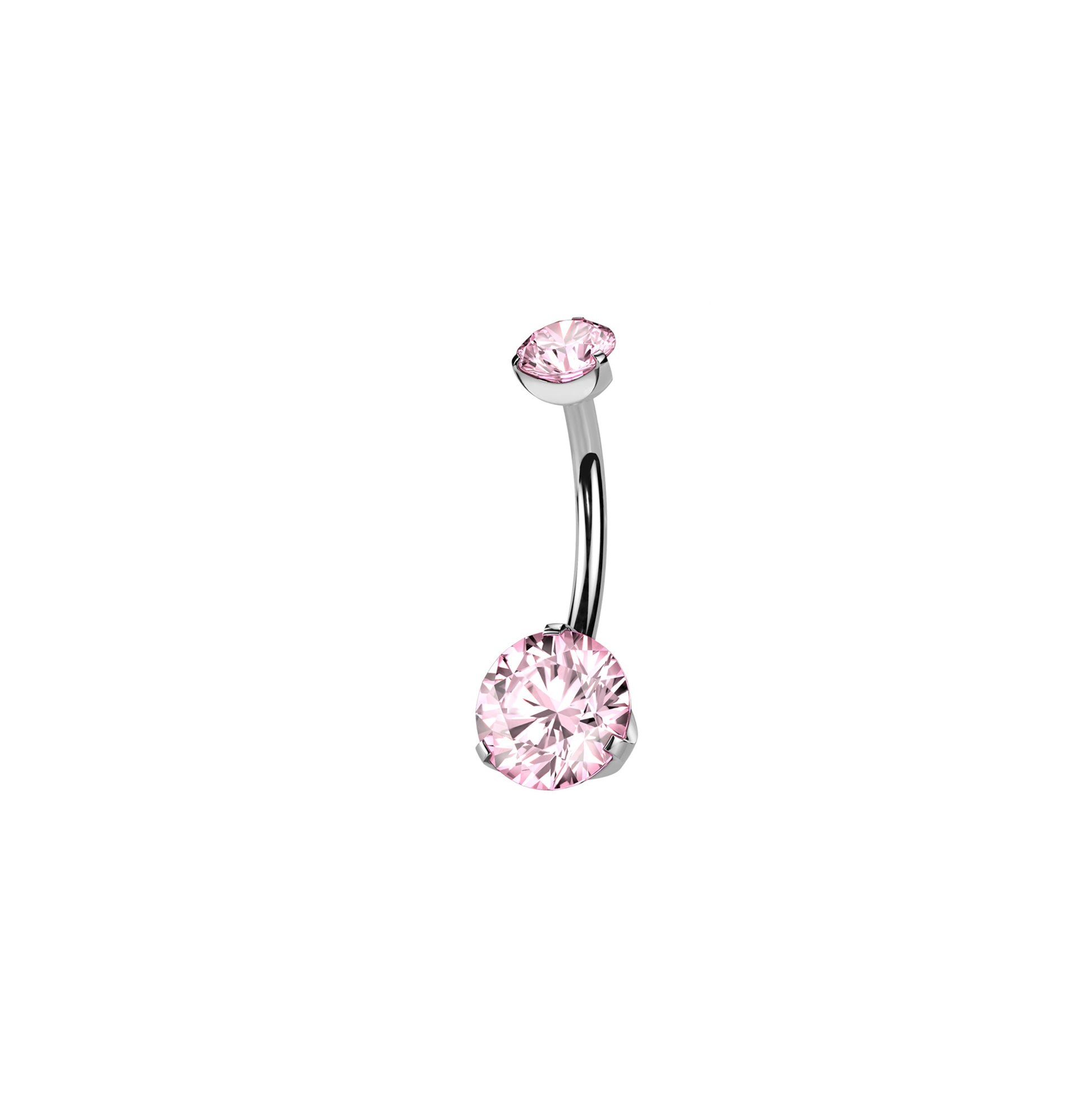 pink Titanium curved barbell belly ring with prong-set round CZ
