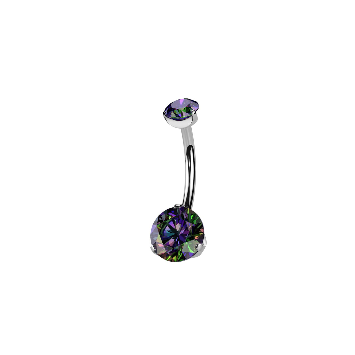 Titanium curved barbell belly ring with prong-set round vm CZ

