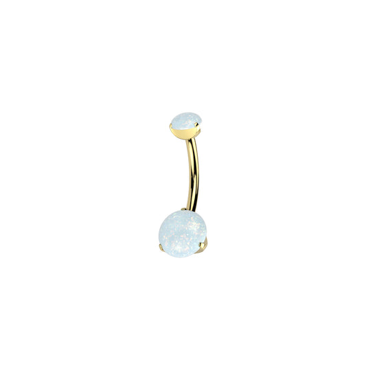 gold Titanium belly button ring with round opal stone curved barbell
