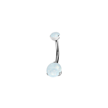 Titanium belly button ring with round opal stone curved barbell
