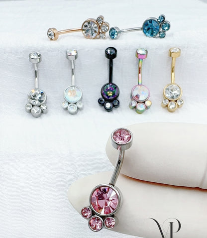 ✨ Internally Threaded Bezel Cluster Crystal Belly Button Navel Ring