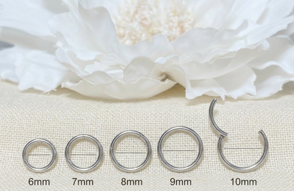 Silver titanium hinged hoop size comparison 6mm to 10mm