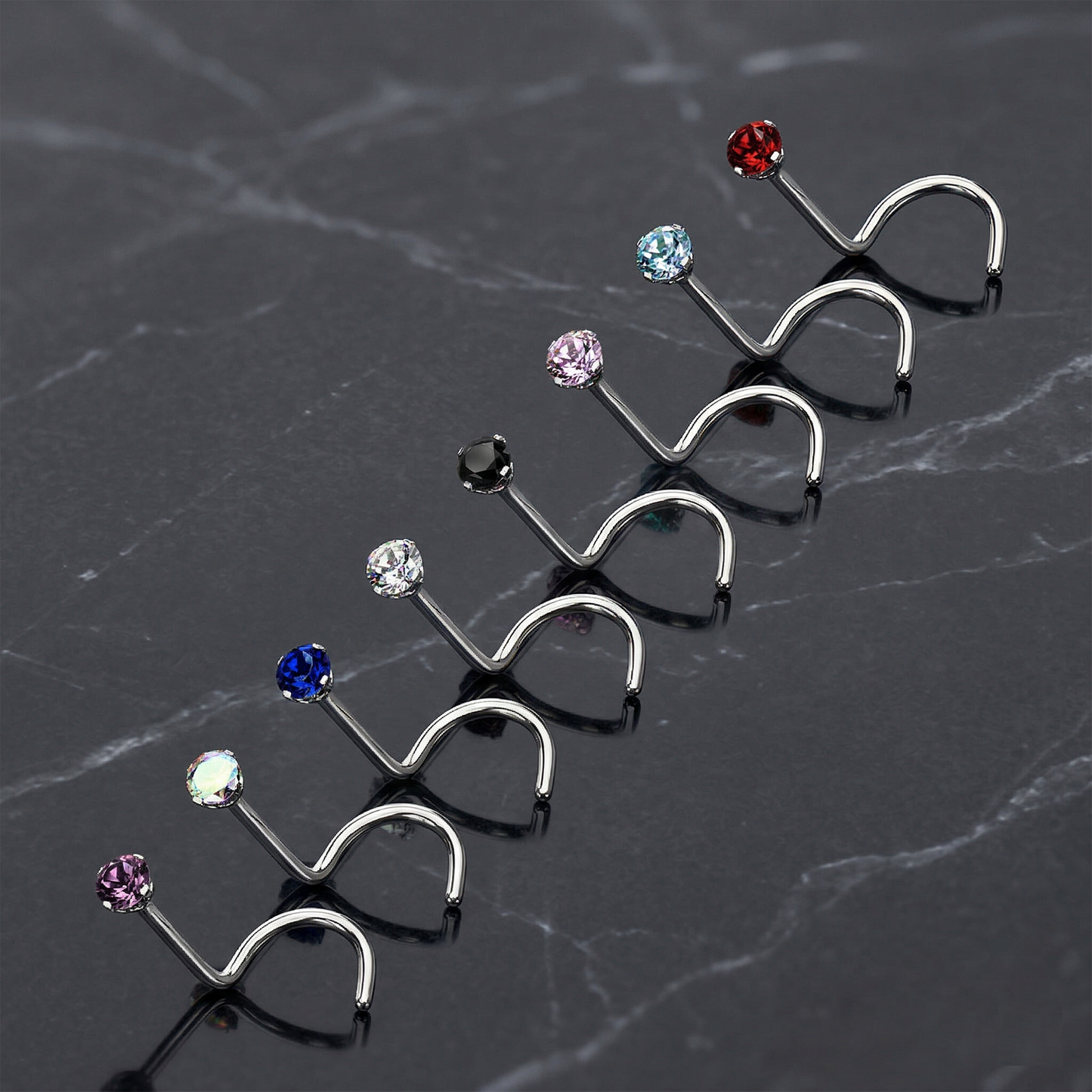 Titanium 2mm CZ Prong Set Nose Screw Ring 18G 20G