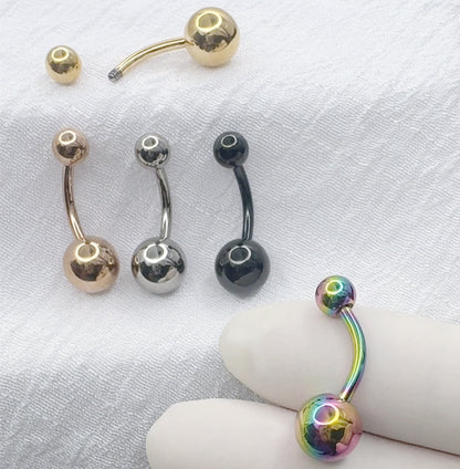 ✨ Titanium Curved Barbells with Plain Balls Belly Rings
