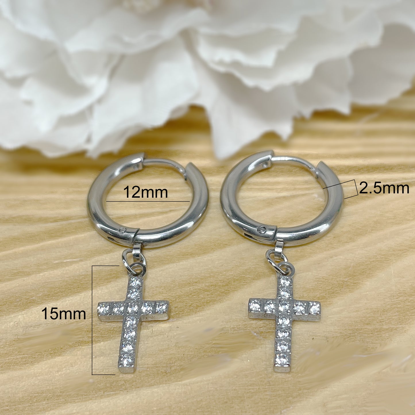 ✨ Surgical Steel CZ Cross Dangle Hoop Earrings