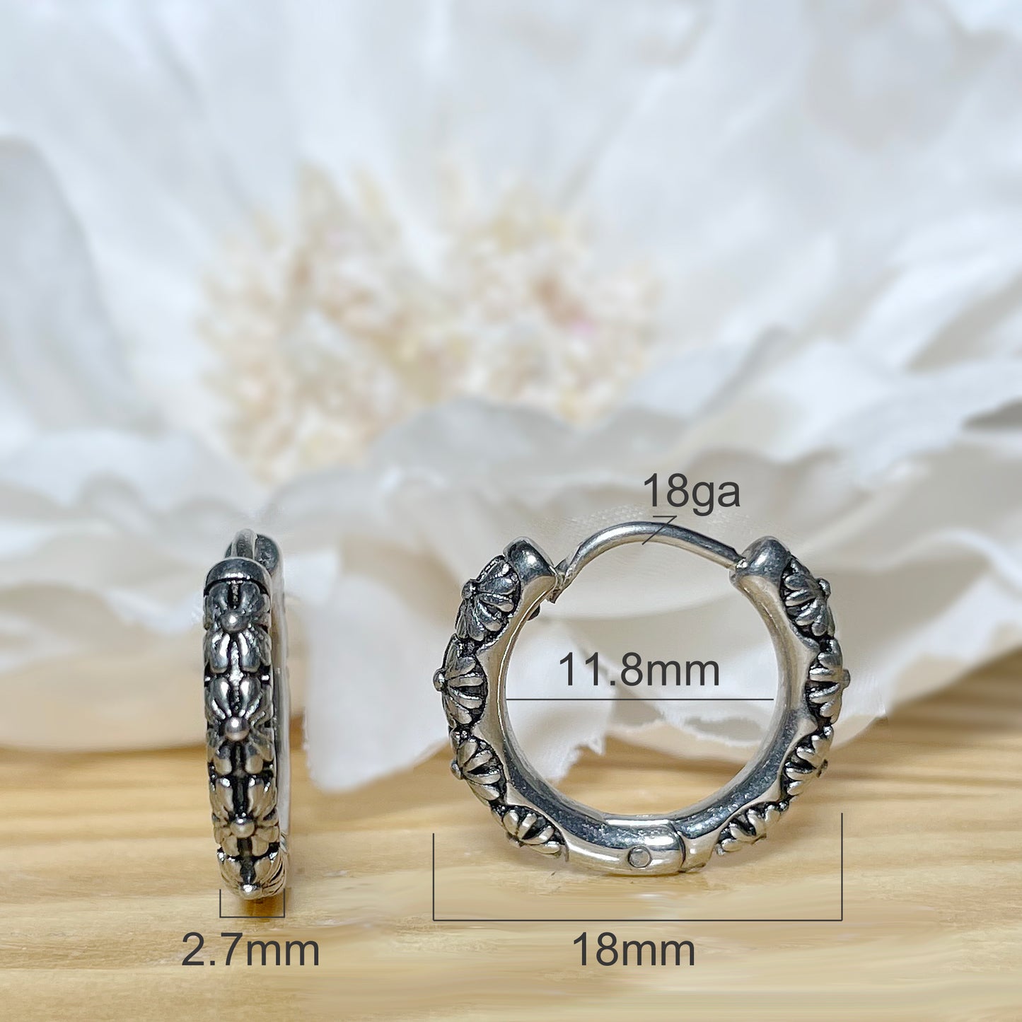 ✨ Stainless Steel Hinge Hoop Earrings with Flower Design