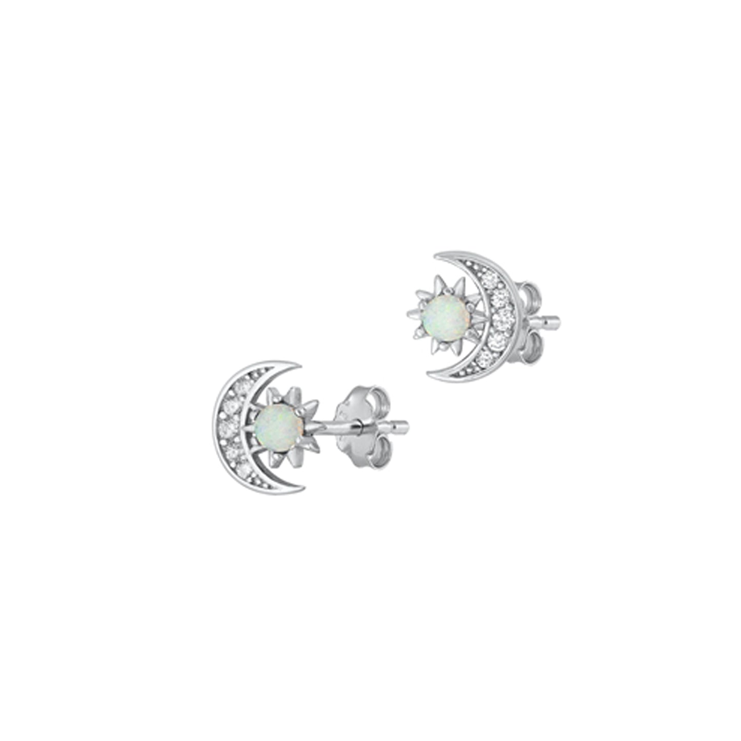 ✨ 925 Silver Opal Moon CZ Stud Earrings