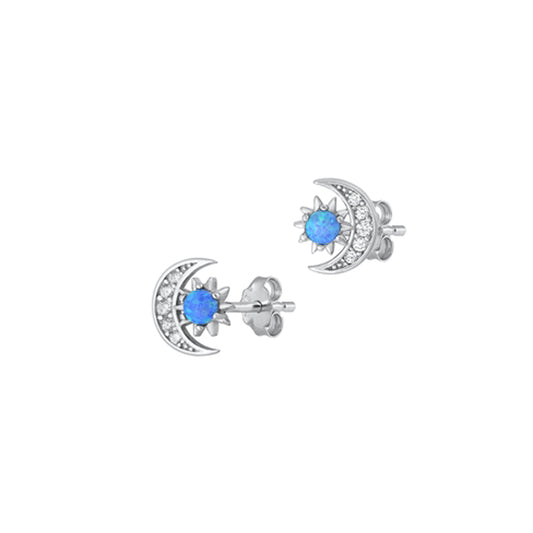 ✨ 925 Silver Opal Moon CZ Stud Earrings