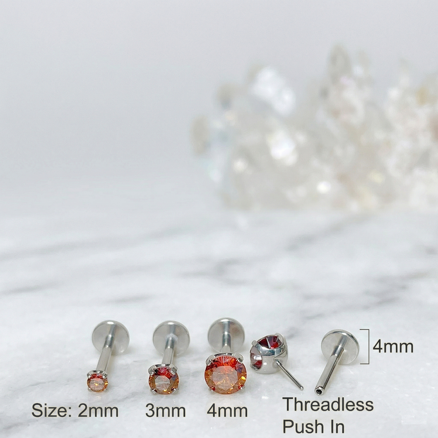 Titanium Red CZ Prong Set Threadless Stud