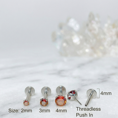 Titanium Red CZ Prong Set Threadless Stud