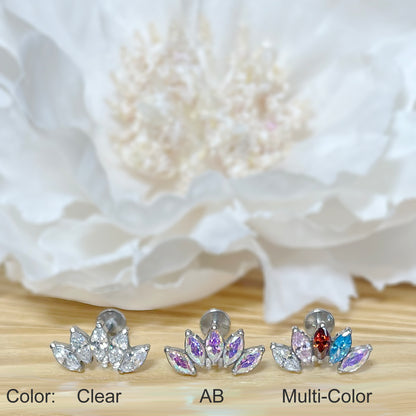 ✨ Titanium 5-Marquise CZ Fan Top Threadless Labret Bar Stud