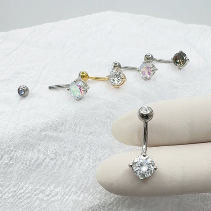 Titanium CZ Prong Set Belly Ring