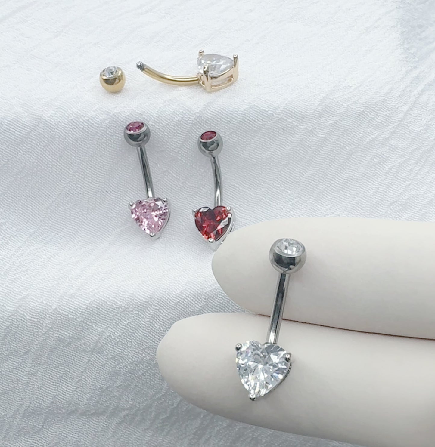 Titanium Heart CZ Prong Set Belly Ring