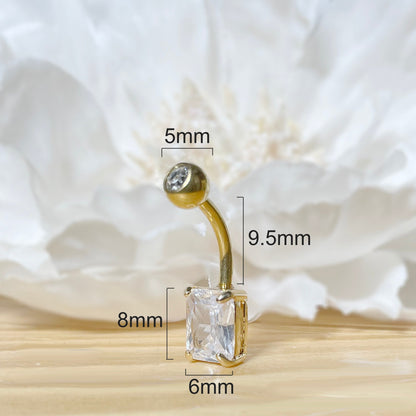 Titanium Rectangle CZ Prong Set Belly Ring