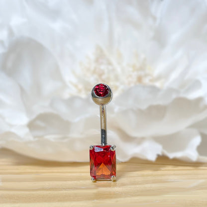 Titanium Rectangle CZ Prong Set Belly Ring