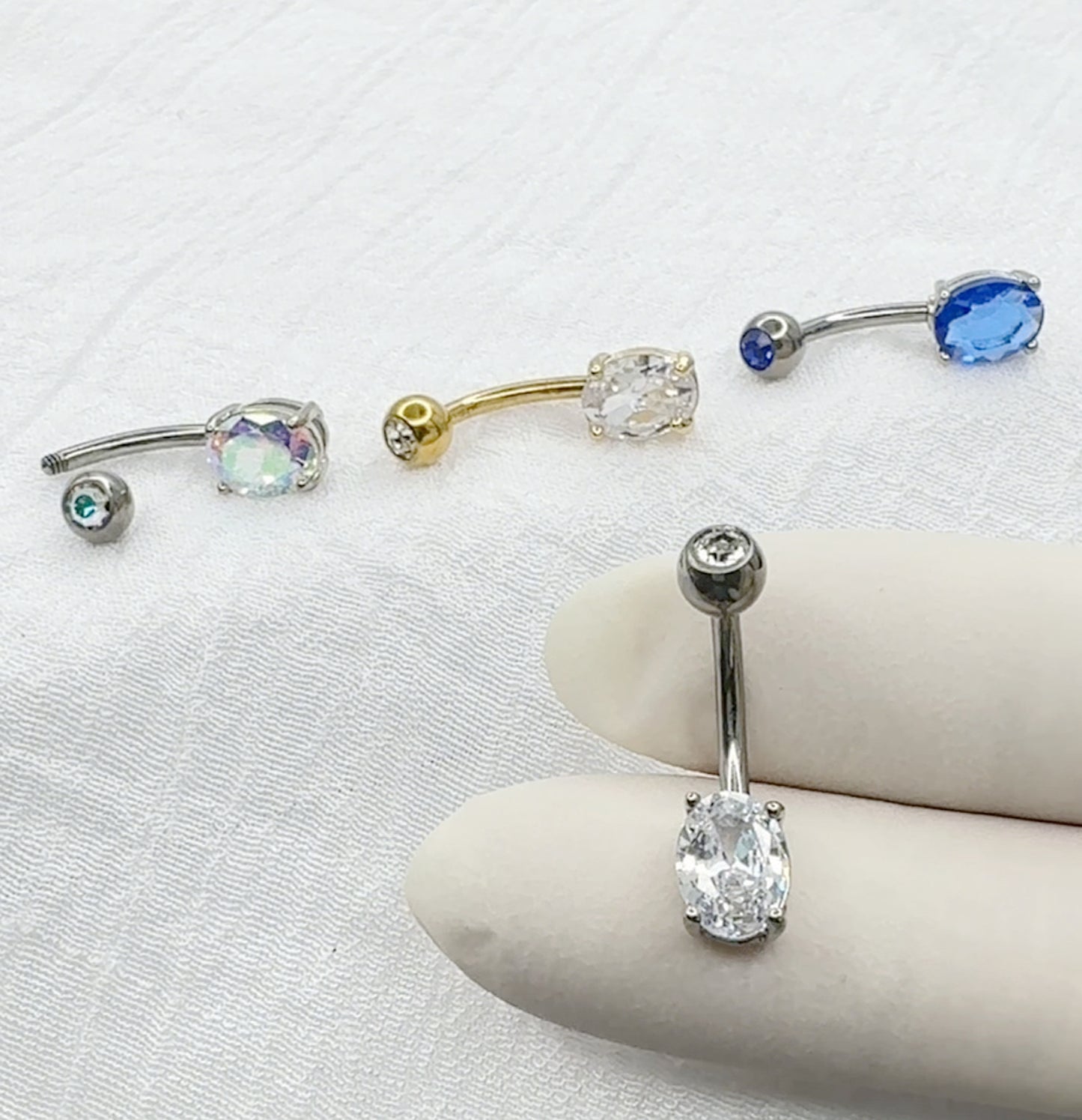 Titanium CZ Top Oval Belly Ring