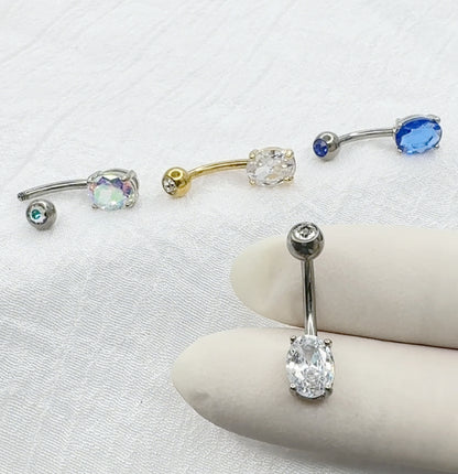 Titanium CZ Top Oval Belly Ring