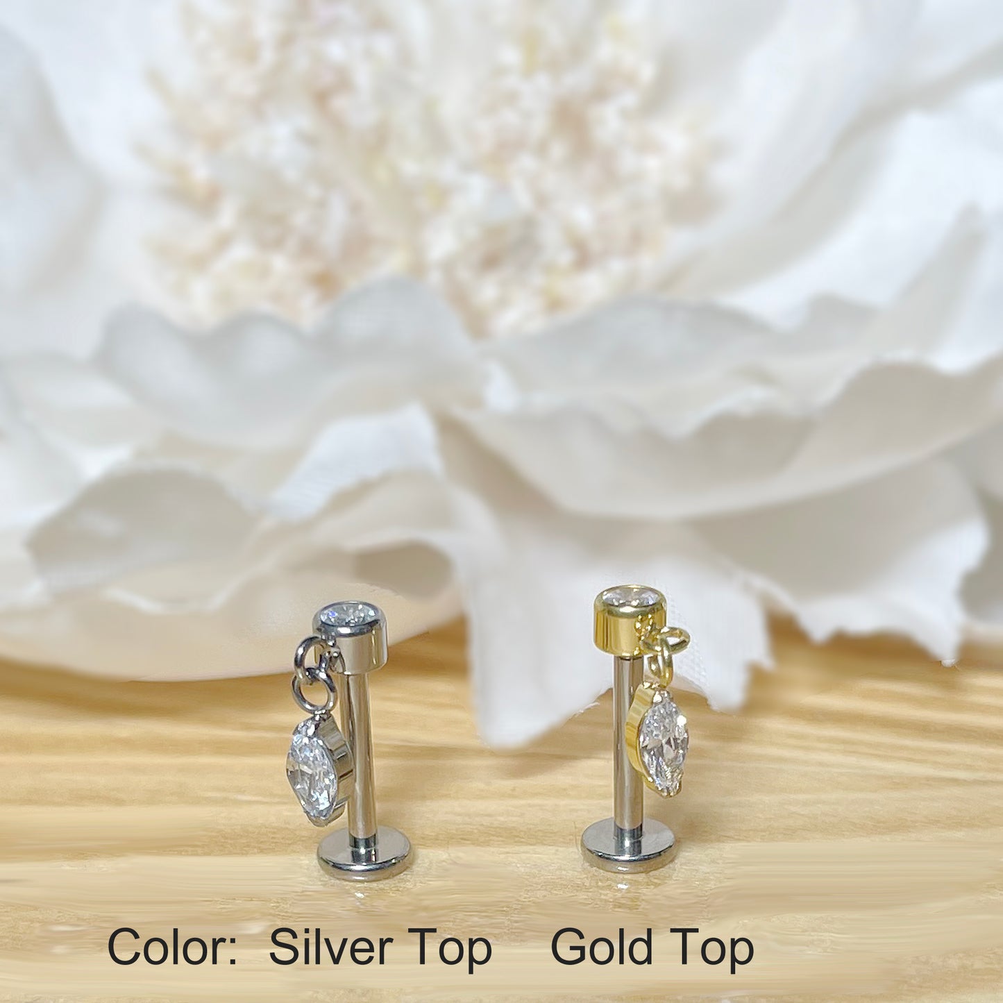 ✨ Titanium Marquise CZ Dangle Top Threadless Labret Bar Stud