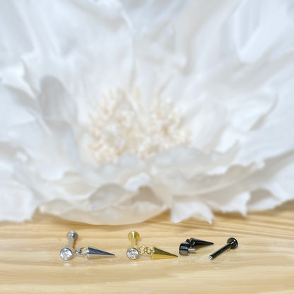✨ Titanium CZ Dangle with Dangle Cone Internally Threaded Labret 16G
