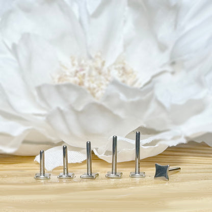 ✨ Titanium Threadless Push In Labret Bar 4mm Wide Diamond-shaped Flat Back
