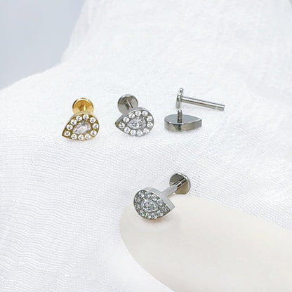 ✨ Titanium Teardrop CZ Top Internally Threaded Labret 16G