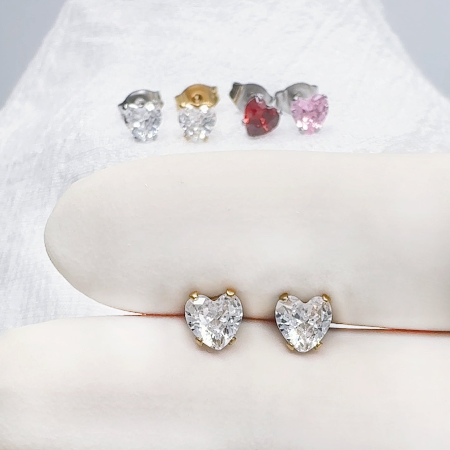 ✨ Surgical Steel Heart CZ with Prong Set Stud Earring