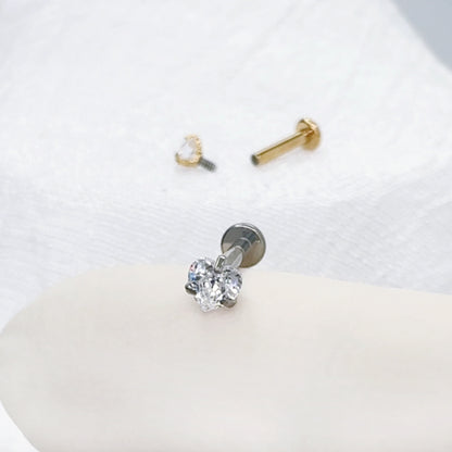 ✨ Titanium Heart CZ Internally Threaded Flat Back Labret 16G