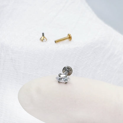 ✨ Titanium Marquise CZ Internally Threaded Flat Back Labret 16G