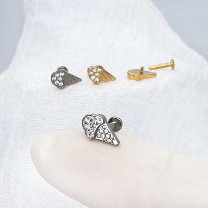 ✨ Titanium Ice Cream Cone CZ Top Internally Threaded Labret 16G