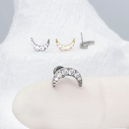 ✨ Titanium Threadless Push In Crescent Moon CZ Labret Stud