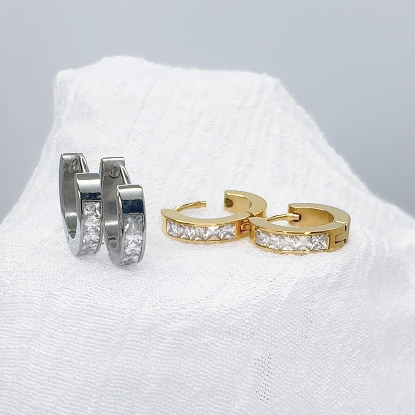 ✨ Stainless Steel Hinged Hoop Earrings with Square CZ