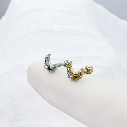 ✨ Surgical Steel Crescent Moon CZ Threaded Flat Back Labret 16G