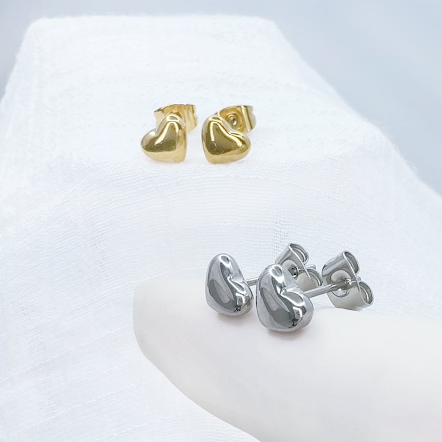 ✨ Surgical Steel 3D Heart Shaped Stud Earrings
