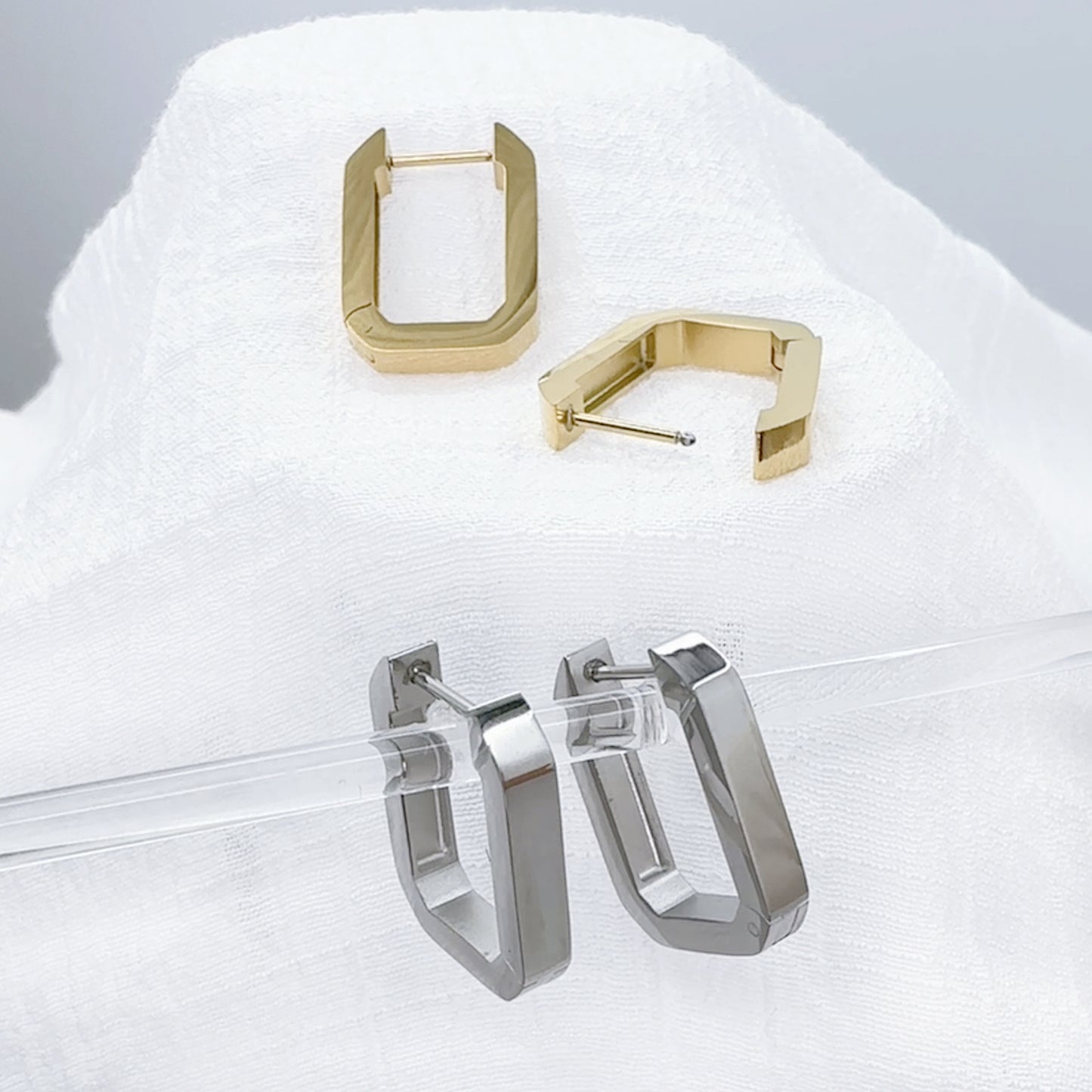 ✨ Surgical Steel Rectangle Hinged Hoop Earrings