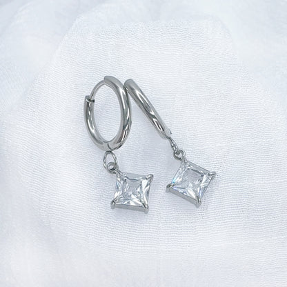 ✨ Surgical Steel Hinged Hoop Earrings with Prong-Setting CZ Dangle