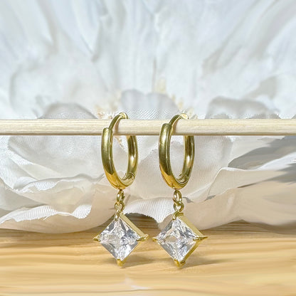 ✨ Surgical Steel Hinged Hoop Earrings with Prong-Setting CZ Dangle