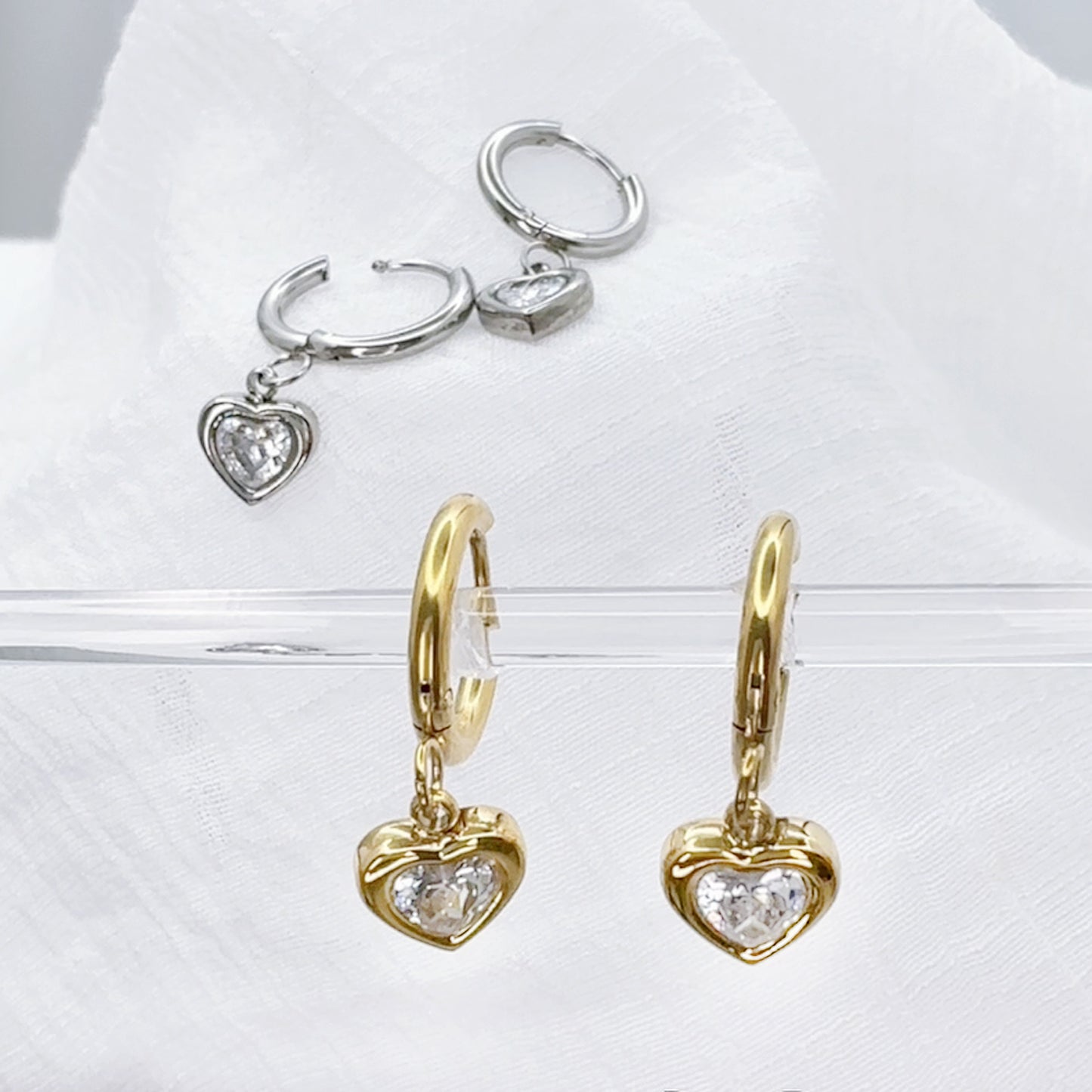 ✨ Surgical Steel Hinged Hoop Earrings with Heart CZ Dangle