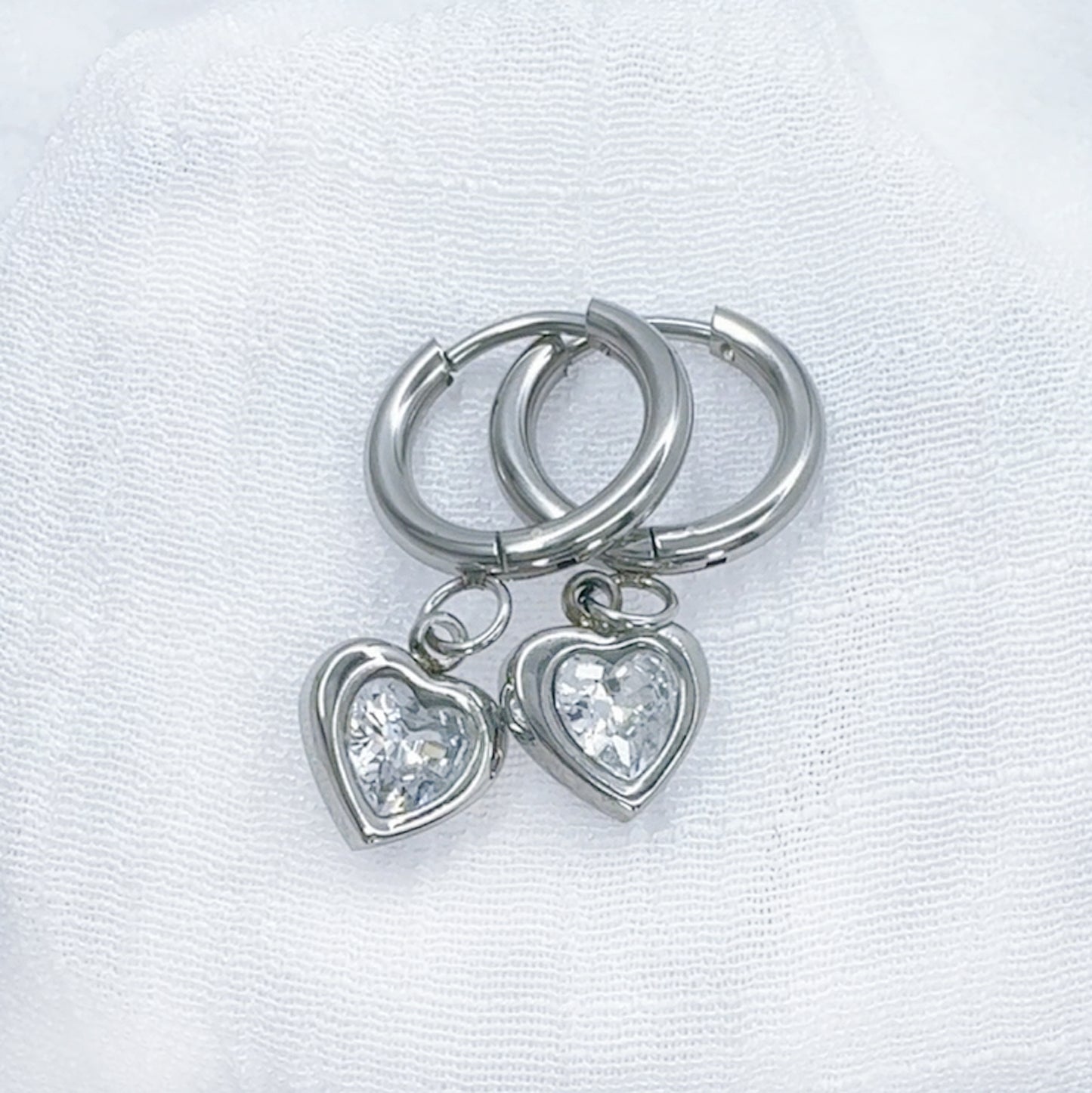✨ Surgical Steel Hinged Hoop Earrings with Heart CZ Dangle
